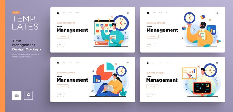 Website template designs. Web page layouts with modern business concepts illustrations. Time management, organizing tasks concepts