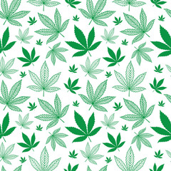 Hand drawn cannabis leaves seamless background. Hemp leaves endless pattern. Marijuana sketch drawing seamless texture. Part of set.