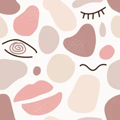 Wallpaper murals Eyes Cute trendy motley seamless pattern with abstract nature shape blots on white background, vector illustration in simple flat style