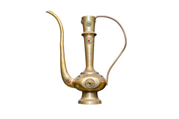 Obraz na płótnie Canvas Ancient brass-copper jug in the Turkish style, isolated on a white background with a clipping path.
