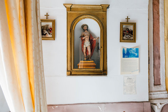 PROCIDA, ITALY - JANUARY 4, 2020 - The Church of San Rocco is located in via San Rocco, near the steps of the Pennino that leads to the village of Marina Corricella