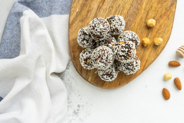 Raw nuts and coconut balls top view