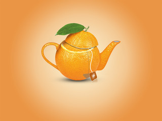 Orange Tea Collage. Creative art Orange kettles manipulation