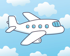 White jet airplane in the sky and clouds