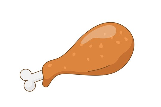 Chicken thigh or chicken leg. Cartoon vector illustration. May use for sticker or web application. Flat style picture isolated on white background.