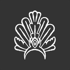 Brazilian carnival headwear chalk white icon on black background. Crown with plumage. Ethnic wear. Traditional festival. National holiday. Masquerade parade. Isolated vector chalkboard illustration