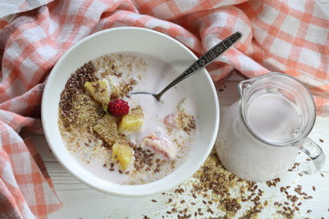 Yogurt with cereals, fruits and berries