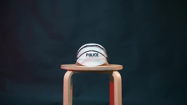 Helmet of a policeman killed in a battle with criminals.