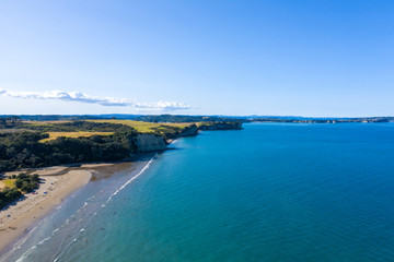 Aerial View of Long Bay, Beach, Park in Auckland, New Zealand