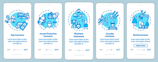 Fototapeta na wymiar Income protection onboarding mobile app page screen with concepts. Capital growth. Insurance plan walkthrough 5 steps graphic instructions. UI vector template with RGB color illustrations
