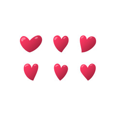 Set of red hearts. Vector isolated illustration.