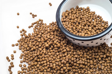 cat food bowl closeup, dry cat food