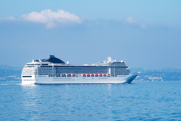 Big beautiful whire cruise ship in the sea