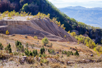 Industrial landscape of open mine pit
