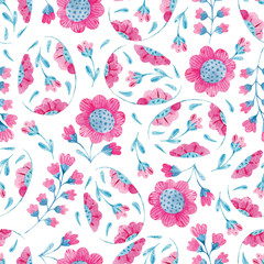 Fototapeta premium Cute seamless pattern with flowers and easter eggs silhouette.