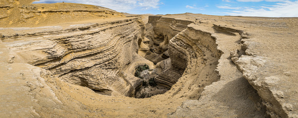 Looking down into the Canyon de los Perdidos, a stunning natural formation in the Nazca Desert, Peru.