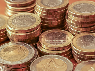 Close-up image of one and two Euro coins