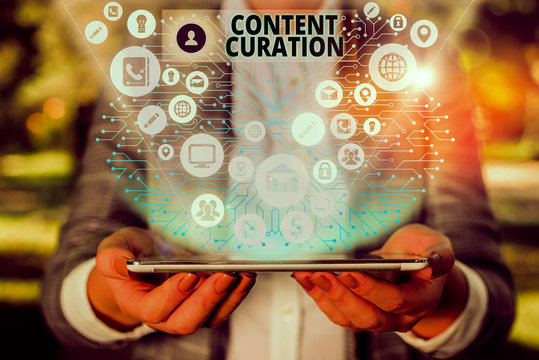 Handwriting text Content Curation. Conceptual photo process of gathering information related to a certain topic