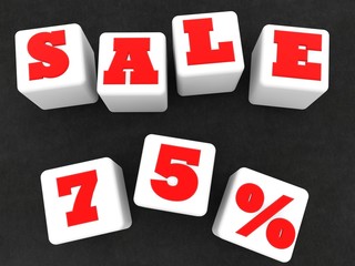 White toy cubes with 75% discount on asphalt background