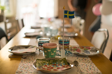 Swedish set table for children's Party - Table set for Birthday celebration of Party inside home.