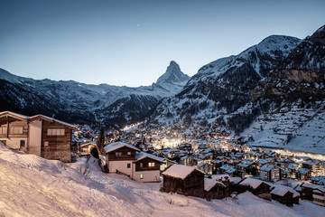amazing view of Matterhorn peak from Zermatt - obrazy, fototapety, plakaty