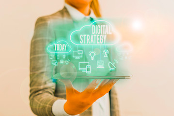 Conceptual hand writing showing Digital Strategy. Concept meaning plan for maximizing the business...