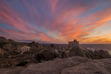 Sunset at the Capotesta lighthouse in Sardinia