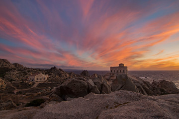 Sunset at the Capotesta lighthouse in Sardinia