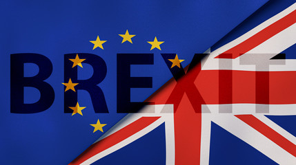 Fototapeta na wymiar Brexit. EU and UK silk flags background. 3d illustration