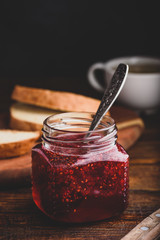 Jar of homemade raspberry jam