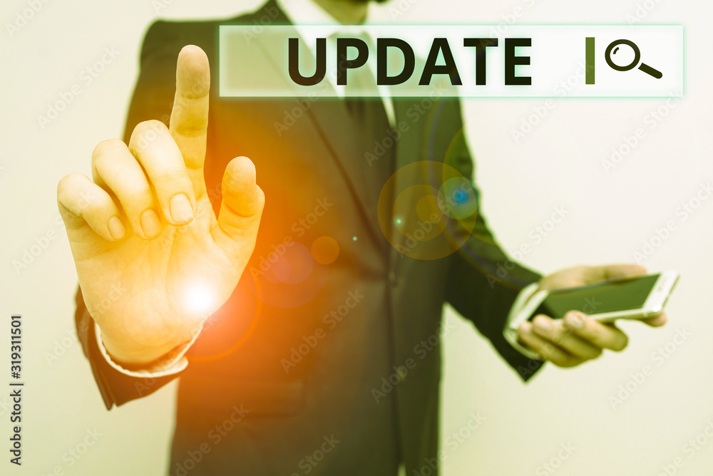 Poster writing note showing update. business concept for by adding new information or making corrections up