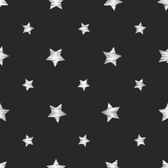 Seamless pattern embroideries stars on black background. Vector illustration.