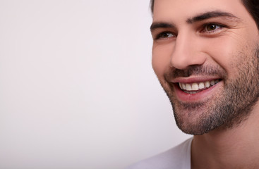 Fototapeta premium Cropped frame, young happy Caucasian macho.