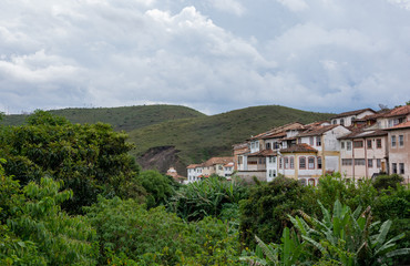 Obraz premium Cityscape of Ouro Preto and hills in Minas Gerais - Brazil. Ouro Preto was designed a World Heritage Site by UNESCO in 1980 because of its outstanding Baroque Portuguese colonial architecture.