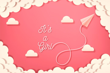 carte ou bandeau it's a girl rose corail Pantone 2019