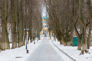 Winter alley to the old manor