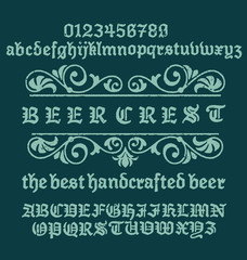 Brewery vintage alphabet font. Custom handwritten alphabet. Retro textured hand drawn typeface with grunge effect. Vector illustration. Letters and Numbers. Original Design