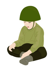 Child in a military helmet