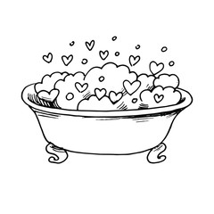 Bath for your girlfriend. Hand drawing doodle. Outline Suitable for postcards, prints. Valentine's day, love. Stock vector illustration.