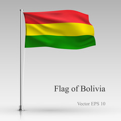 National flag of Bolivia isolated on gray background. Realistic Bolivia flag waving in the Wind. Wavy flag of Bolivia Vector illustration.