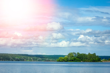 beautiful nature near the river with sky background