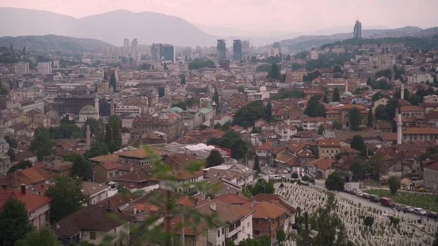 Sarajevo view from on of the most popular spot in Sarajevo yellow port (zuta tabija). Sarajevo is capital city of Bosnia and Hercegovina and popular traveling destination for the tourists.