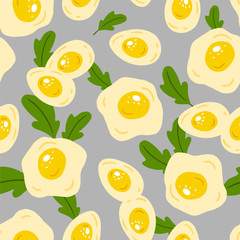 Vector seamless pattern of eggs. Eggs background. Cartoon style. Simple drawing illustration.