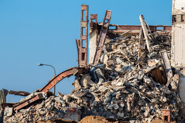 demolition of a building with heavy equipment