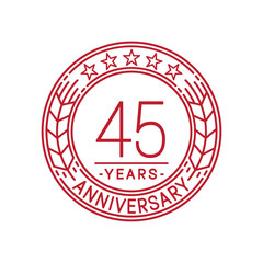 45 years anniversary celebration logo template. Line art vector and illustration.