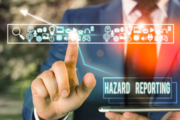 Handwriting text Hazard Reporting. Conceptual photo account or statement describing the danger or...