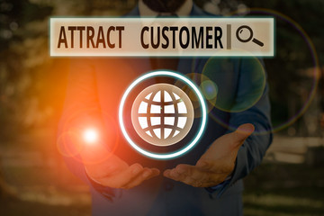 Word writing text Attract Customer. Business photo showcasing to bring more customers or clients to...
