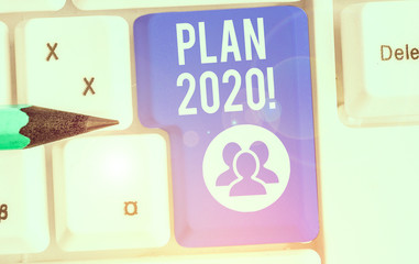 Conceptual hand writing showing Plan 2020. Concept meaning detailed proposal doing achieving...