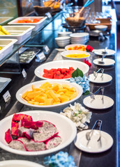 Breakfast Buffet Concept. Breakfast Time in Luxury Hotel. Food Buffet Catering Dining Eating Party Concept.