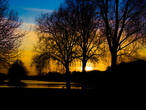 Sunset Image At Peterborough Boating Lake, Cambridgeshire, UK